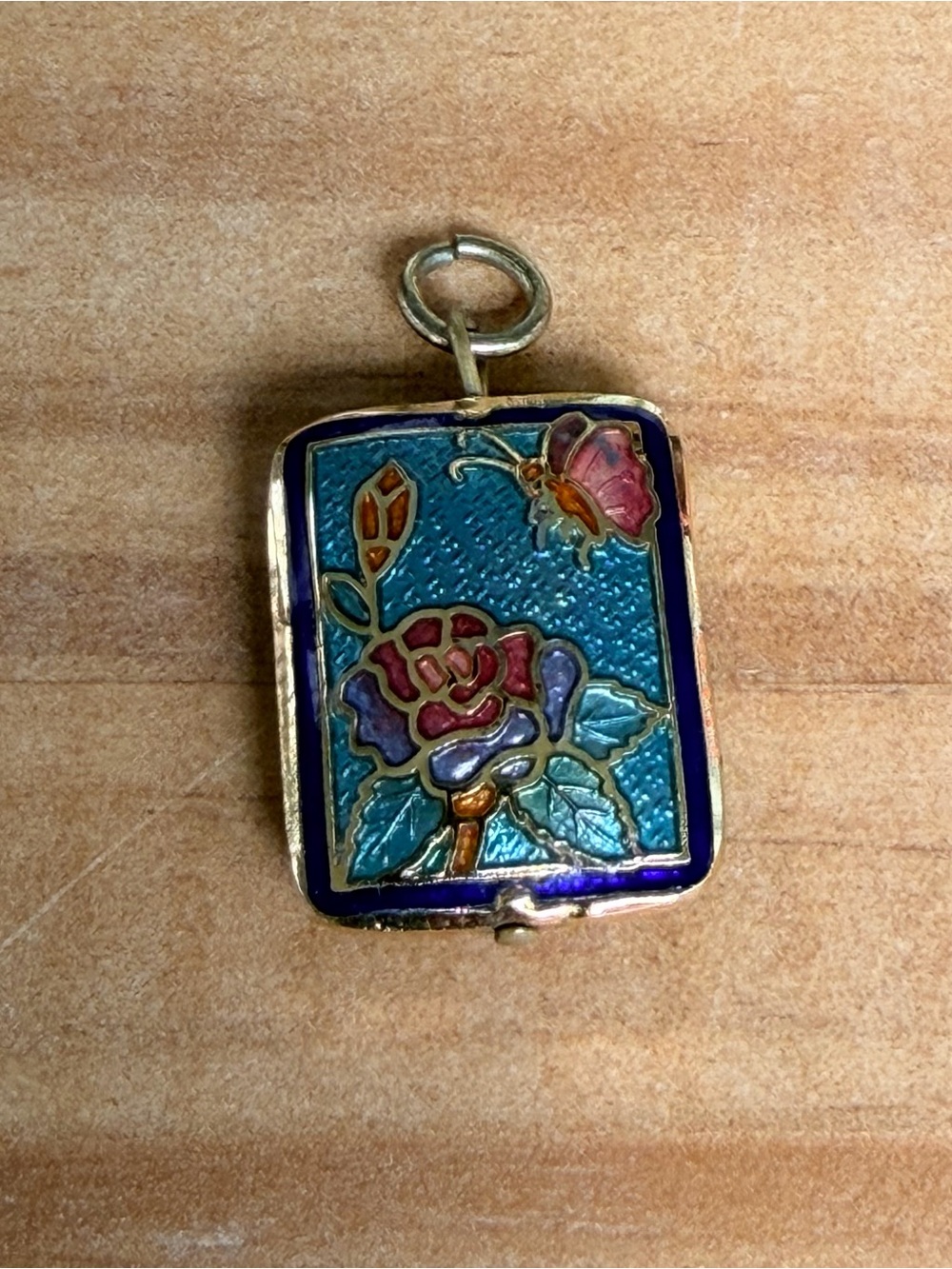 Vintage Cloisonne Butterfly & Floral Pendant